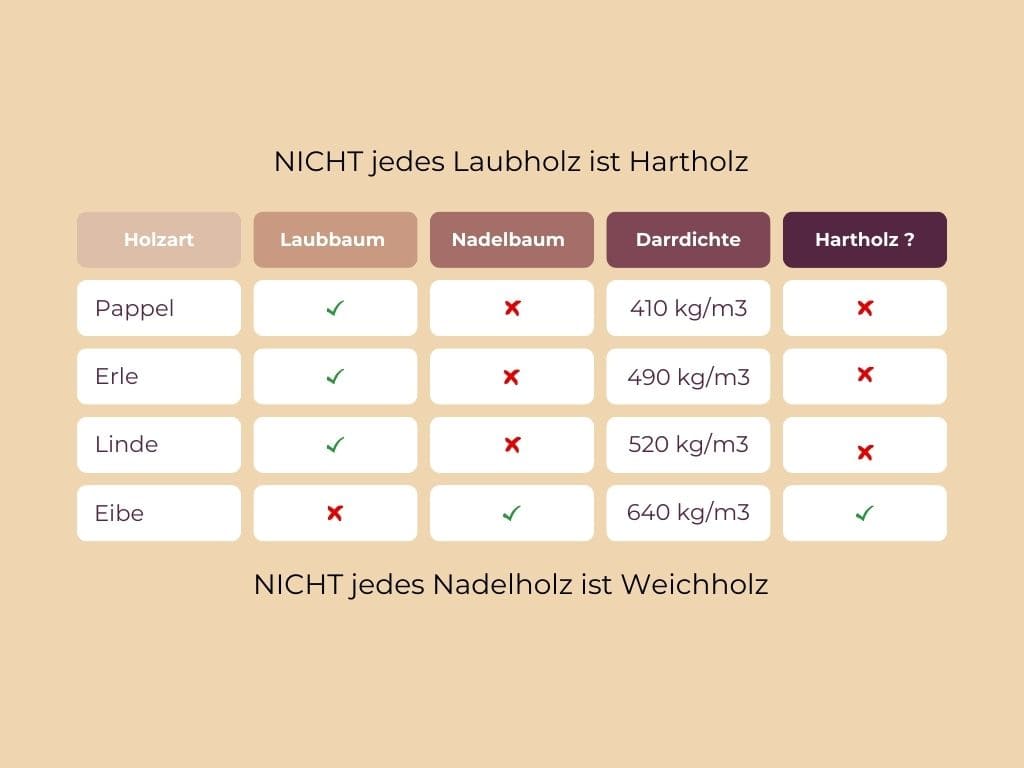 Hartholz versus Weichholz